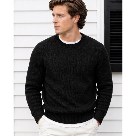 J. Crew Other - J Crew‎ Mens XXL Black Premium Basket-stitch Cotton Crewneck Sweater